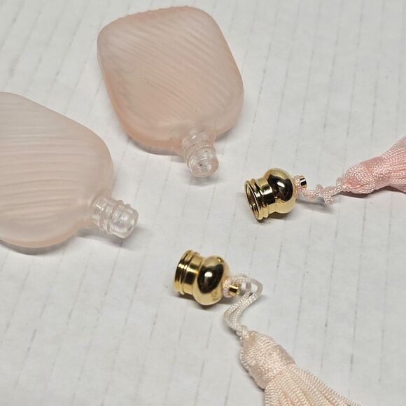 Vintage French Mini Perfume Bottles Frosted Glass Pink - Peach Set Of 2 - Picture 6 of 8